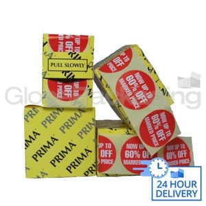 2000 x „Bis zu 60 % Rabatt“ rote Shop-Preisschilder Einzelhandelsaufkleber QUALITÄT 45 mm PRIMA - Bild 1 von 5