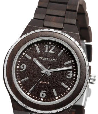 Holzuhr Damen Herren Frauen Männer Quarz Armbanduhr Braun Silber Sandelholz 2817 - Bild 1 von 4