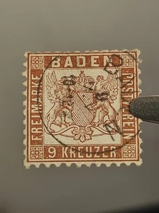 Timbre oblitéré Allemagne/ l'état de Bade 9 k. brun 1862-64 - Foto 1 di 6