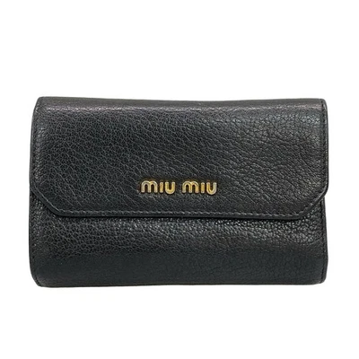 Auténtica billetera Miumiu - 5ML225 de cuero negro triple pliegue Foto 1 de 4