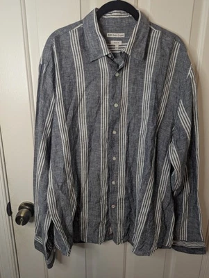 Camisa de manga larga Kiwi St Tropez para hombre de lino calce regular a rayas con botones, XXL Foto 1 de 4