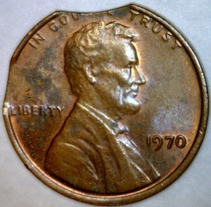1970 ERROR Double CLIPPED Lincoln Cent Coin Clip LOT #8  FREE SHIP - Picture 1 of 2