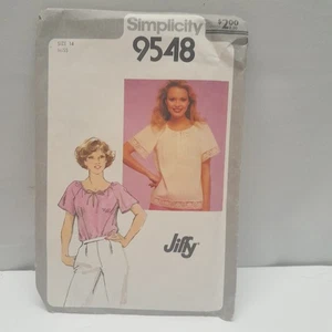 Blusa Campesina Misses #9548 Patrón Jiffy Simplicity 1980 De Colección Talla 14 CORTE - Imagen 1 de 2