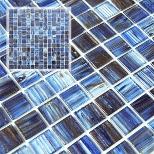 Peel and Stick Glass Tile, 12" x 12" Dark Blue Mosaic Square Glass Backsplash - Picture 1 of 4