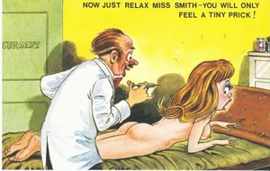 Vintage 1970's Bamforth COMIC Postcard (new old stock) Feel a tiny prick #480 - Bild 1 von 2