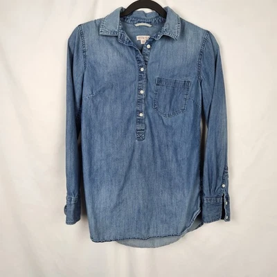 Merona Womens Blue Long Sleeve Collared Button Up Denim Shirt Size S - Image 1 of 4