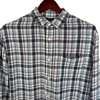 Camisa Vince Para Hombres A Cuadros Abotonada Mezcla Algodón Lino Talla Mediana Clásica Foto 1 de 4