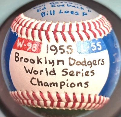 HAND PAINTED BASEBALL 1955 BROOKLYN DODGERS WORLD SERIES CHAMPIONS DUKE SNIDER + - Image 1 of 4