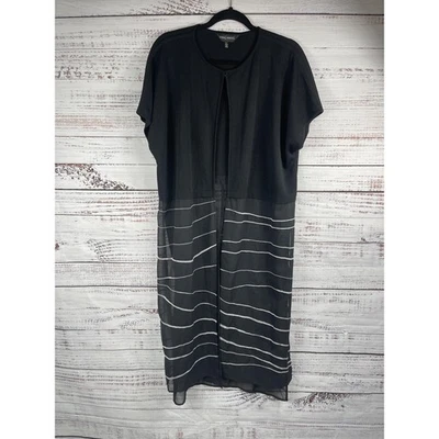 Ming Wang Cardigan Womens Large Black Sheer Mesh Stripe Open Front Duster Jacket - Image 1 of 4