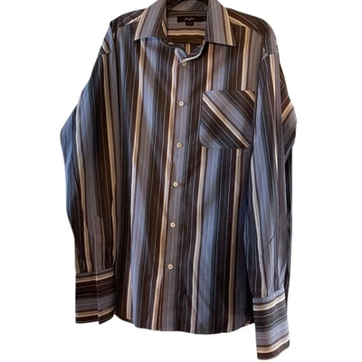 Sean John Men's XL Blue Brown Striped Shirt Long Sleeve Button Up Cotton - Image 1 of 4
