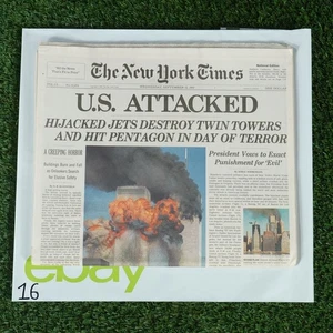 VERY NICE, UNCIRCULATED SEPTEMBER 12, 2001 NEW YORK TIMES NEWSPAPER (9/11 ISSUE) - Picture 1 of 3