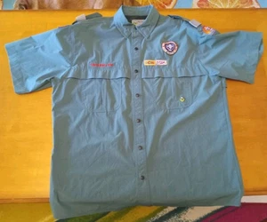 Boy Scouts of America BSA Men's Shirt Large Venturing Green With Patched - Picture 1 of 8