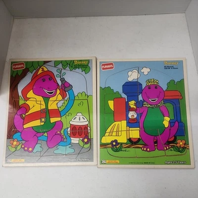 Lote de 2 rompecabezas de mesa vintage Playskool Barney Foto 1 de 3