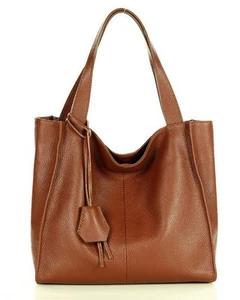 Borsa shopper in pelle italiana fatta a mano morbida taglia media - marrone - Foto 1 di 12