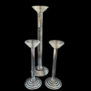 "Candelabro Joseph Riedel diseño óptico de vidrio transparente 3 piezas centrales de boda 13"" y 8""" - Imagen 1 de 5
