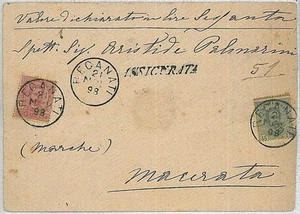 ITALIA REGNO:  storia postale - BUSTA ASSICURATA da Recanati a Macerata - 1898 - Picture 1 of 1