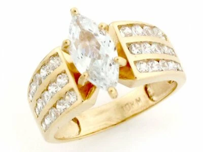 10k or 14k Yellow Gold 2.9 Ct Marquise CZ Channel Set Engagement Ring - Image 1 of 4