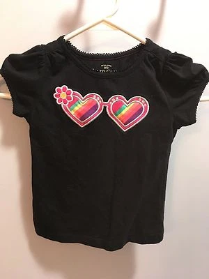 Black with rainbow hearts Faded Glory t-shirt girls size 4 - Image 1 of 4