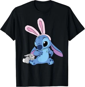 Disney Stitch in Easter Bunny Costume with Cute Fuzzy Friend T-Shirt - Picture 1 of 5