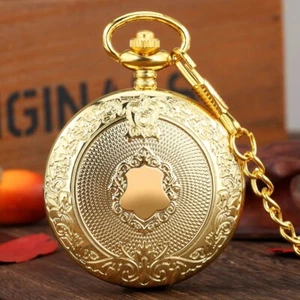 Vintage Pocket Watch Shield Flower Cover Unisex Quartz Pocket Watch Chain Gift - Bild 1 von 15