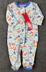 NWT Newborn Baby Boy Zutano Footie Sleeper Pj Blue Dog Puppy Snap Cotton - Picture 1 of 6
