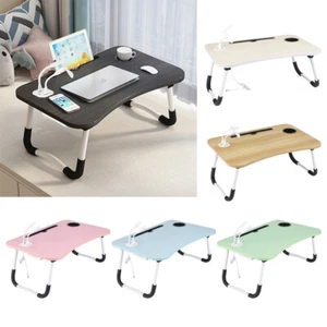 Folding Laptop Table with USB Ports Portable Bed Tray Lap Desk w/ Small Fan&Lamp - Picture 1 of 28