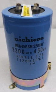 Condensador Nichicon 2200 MFD 450 WVD con soporte tornillo ondulación 17A ¡ENORME! - Imagen 1 de 3