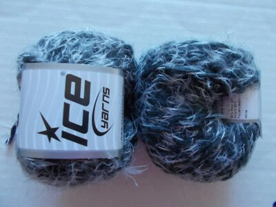 Ice пряжи громоздкий ресницы шерсти смесь пряжи, черный/белый, лот из 2 (66 ярдов ea) - Изображение 1 из 2