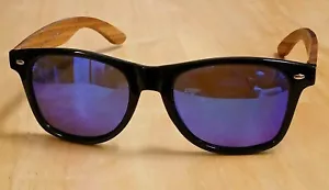 Woodies Wood Polarized Sunglasses Black, Blue Mirror Lens Wood Frame Men Women - Picture 1 of 6