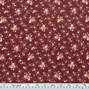 Vintage Marcus Brothers Textiles Florals on Burgundy Cotton Fabric Remnant 24x44 - Picture 1 of 2