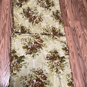 April Cornell Floral Pillow Covers Pair Gold Green Rust Fall Embroidered Fringe - Foto 1 di 7