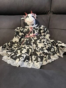 Vintage Cow Doll 20” Plush Stuffed Handmade Farm Country Decor Ragdoll Dress - Picture 1 of 8