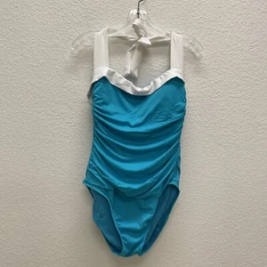 Lauren Ralph Lauren Womens Swimuit Size 8 Bel-Air One Piece Halter Turquoise - Picture 1 of 8