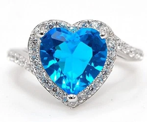 Heart 4CT Blue Topaz & Topaz 925 Sterling Silver Ring Jewelry Sz 6 NB2-4 - Picture 1 of 3
