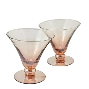 Hand Blown Cocktail Glass Iridescent Amber/Rose Barware Set of 2 - Picture 1 of 6