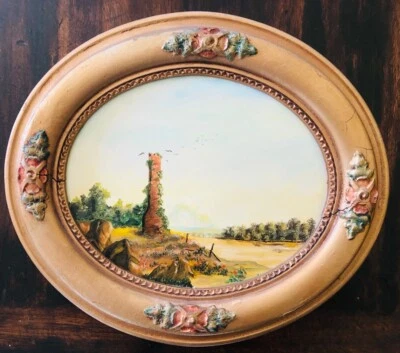 Primitive Oil Painting Pictorial of Ruins - Image 1 of 4