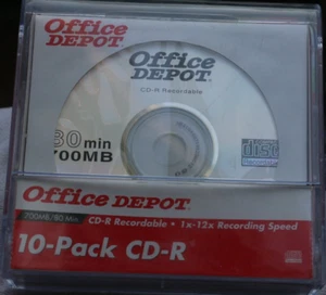 Office Depot CD-R 700 MB/80 Min CDs 10 Pack Recordable 1x-16x--5 usable disks - Picture 1 of 1