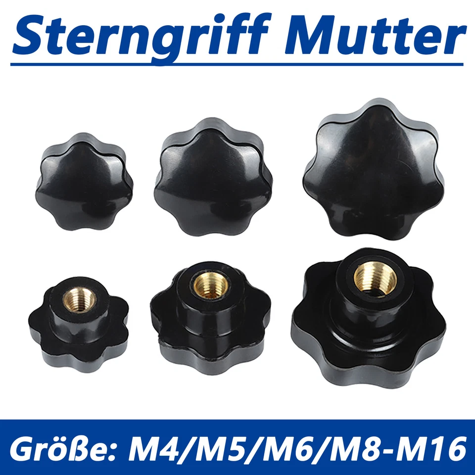 M4/M5/M6/M8/M10/M12/M16 Sterngriff Mutter Rändelmutter Sternmutter Klemmmutter - Bild 1 von 4