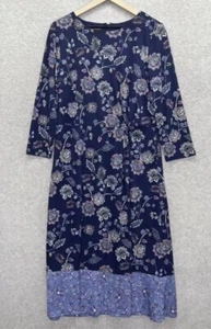 TALBOTS Abito Midi Blu Stampa Floreale Torsione Laterale Svolazzante 3/4 Sl. Taglia 20WP o 22W - Foto 1 di 10