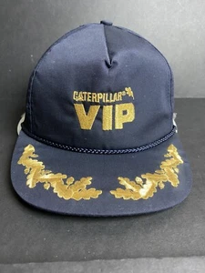 Vintage 80s 90s Caterpillar VIP Hat Strap back Gold Laurel Wreath NOS Mint Blacl - Picture 1 of 11