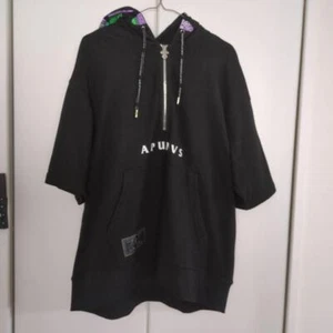 Used BAPE Hoodie L Authentic Rare Pullover Parka Short Sleeve Half Zip - Picture 1 of 10