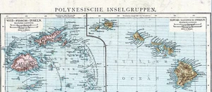 Fiji Islands + Hawaii 1881 orig. Atlas-Karte Suva Viti Vanua Levu Honolulu Maui - Picture 1 of 1