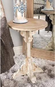 Wood Scroll Side End Accent Table Intricately Carved End Table with Brown Wood T - Picture 1 of 4