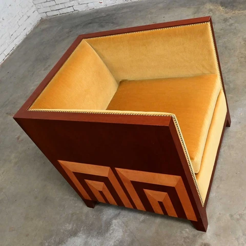 Late 20th Century Art Deco Revival Custom Designed Two Toned Mahogany Club Chair Cover