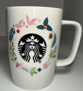 Starbucks 2019 Kaffee Weihnachten Kranz Stechpalme Mistel Tauben Keramik 10oz Becher - Bild 1 von 7