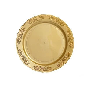 8 in Gold Round Salad Plates Gold Trim Wedding Party Disposable Supplies Bulk - Picture 1 of 2