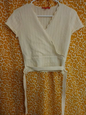 Guess cream pointelle sweater coquette balletcore sweater wrap knit top size M - Image 1 of 4