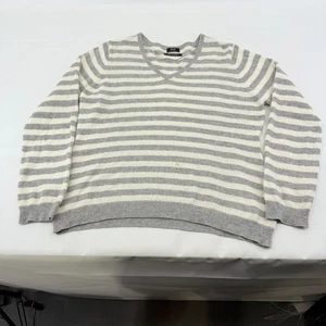 F&F Women's Cashmere V-Neck Jumper Grey/White Striped UK 20 - Picture 1 of 8