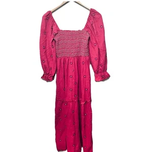 Markenloses Kleid Maxi Milkmaid Gaze Cottagecore gesmokt kokett rosa Stufen M - Bild 1 von 7