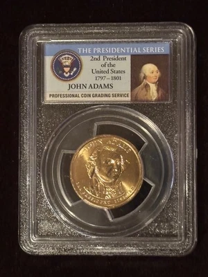 2007 P NGC John Adams Dollar Double Edge Lettering Inverted Mint Error BU $1 - Image 1 of 2